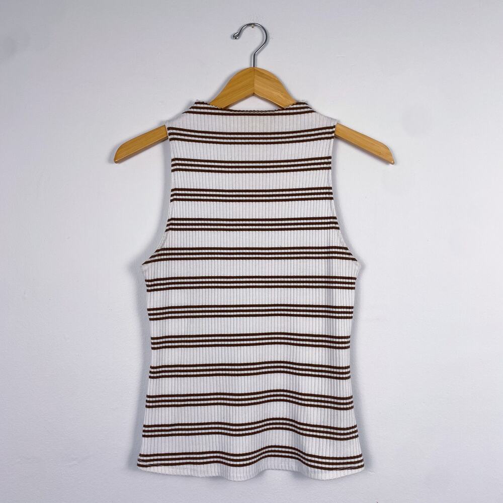 Anthropologie Cream and Brown Ribbed Sleeveless Tank Top